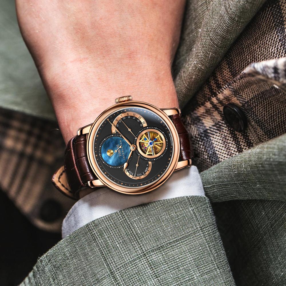 Automatic gear steel Leather watch